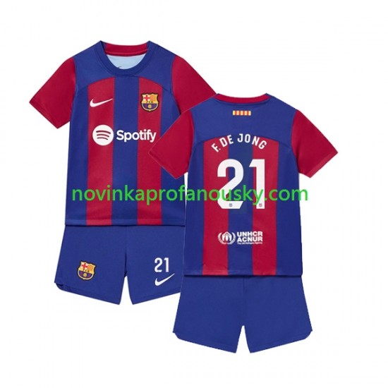 FC Barcelona Dres Frenkie de Jong 21 Domácí Fotbalové Dresy pro Děti 2023-2024 Krátký rukáv