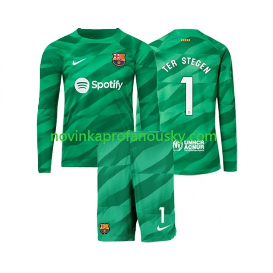 FC Barcelona Dres Ter Stegen 1 Brankářské Domácí Fotbalové Dresy pro Děti 2023-2024 Dlouhý rukáv