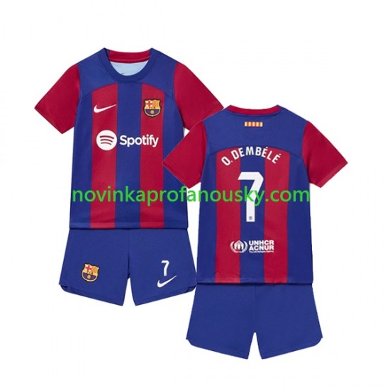 FC Barcelona Dres Ousmane Dembele 7 Domácí Fotbalové Dresy pro Děti 2023-2024 Krátký rukáv