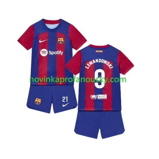 FC Barcelona Dres Robert Lewandowski 9 Domácí Fotbalové Dresy pro Děti 2023-2024 Krátký rukáv
