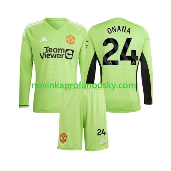 Manchester United Dres Andre Onana 24 Brankářské Domácí Fotbalové Dresy pro Děti 2023-2024 Dlouhý rukáv