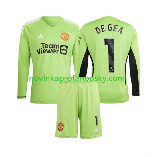 Manchester United Dres De Gea 1 Brankářské Domácí Fotbalové Dresy pro Děti 2023-2024 Dlouhý rukáv