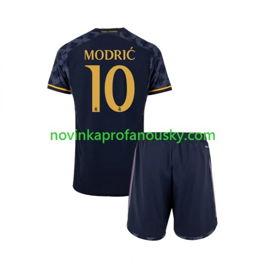 Real Madrid Dres Modrić Luka 10 Venkovní Fotbalové Dresy pro Děti 2023-2024 Krátký rukáv