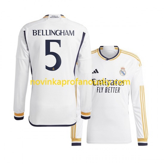 Real Madrid Dres Jude Bellingham 5 Domácí Fotbalové Dresy pro Muže 2023-2024 Dlouhý rukáv