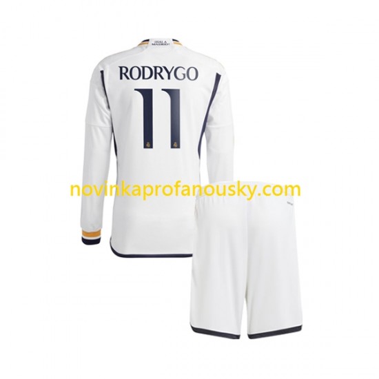 Real Madrid Dres Rodrygo Goes 11 Domácí Fotbalové Dresy pro Děti 2023-2024 Dlouhý rukáv