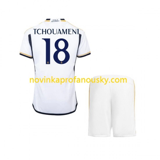 Real Madrid Dres TCHOUAMENI 18 Domácí Fotbalové Dresy pro Děti 2023-2024 Krátký rukáv