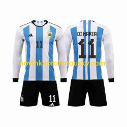 Argentina Dres 3 Stars Di Maria 11 Domácí Fotbalové Dresy pro Děti MS ve fotbale 2022 Dlouhý rukáv