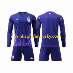 Argentina Dres 3 Stars Venkovní Fotbalové Dresy pro Děti MS ve fotbale 2022 Dlouhý rukáv