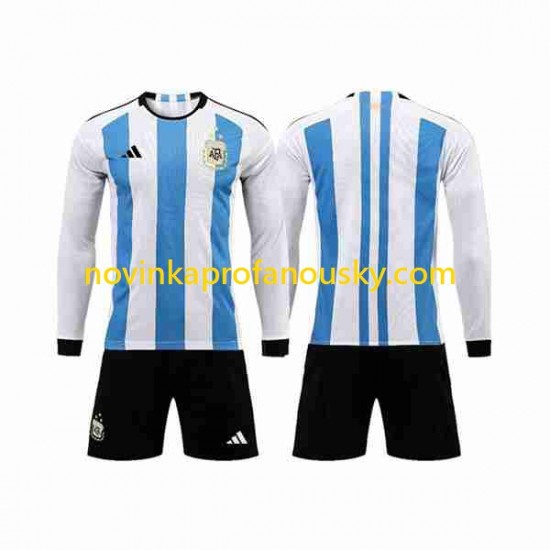 Argentina Dres 3 Stars Domácí Fotbalové Dresy pro Děti MS ve fotbale 2022 Dlouhý rukáv