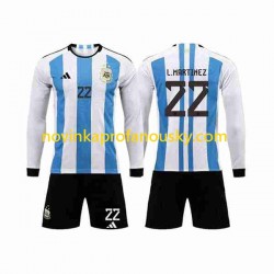 Argentina Dres 3 Stars Lautaro Martinez 22 Domácí Fotbalové Dresy pro Děti MS ve fotbale 2022 Dlouhý rukáv