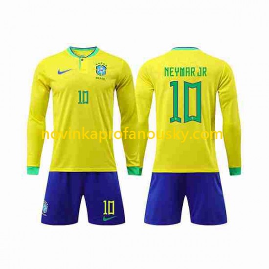 Brazílie Dres Neymar Jr 10 Domácí Fotbalové Dresy pro Děti MS ve fotbale 2022 Dlouhý rukáv
