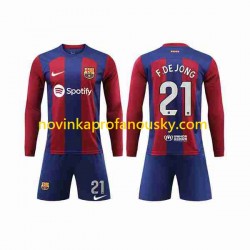 FC Barcelona Dres Frenkie de Jong 21 Domácí Fotbalové Dresy pro Děti 2023-2024 Dlouhý rukáv