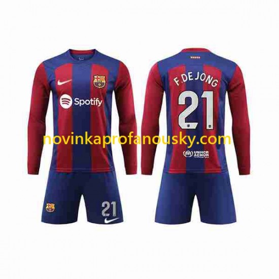 FC Barcelona Dres Frenkie de Jong 21 Domácí Fotbalové Dresy pro Děti 2023-2024 Dlouhý rukáv