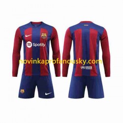 FC Barcelona Dres Domácí Fotbalové Dresy pro Děti 2023-2024 Dlouhý rukáv