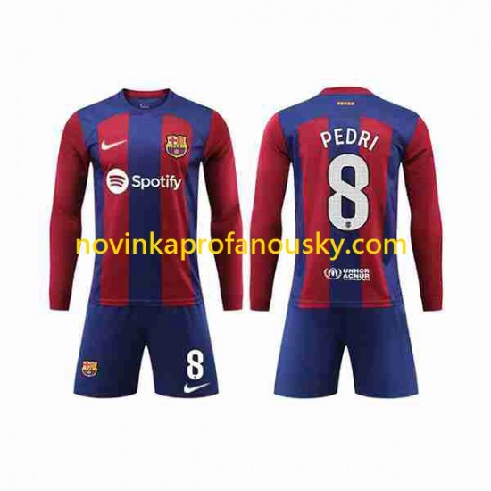FC Barcelona Dres Pedri 8 Domácí Fotbalové Dresy pro Děti 2023-2024 Dlouhý rukáv