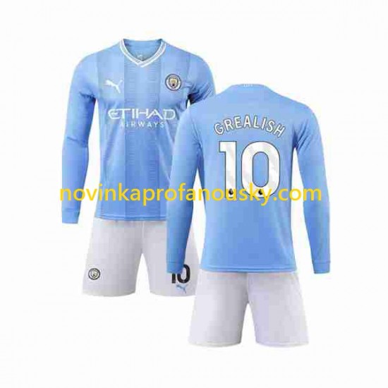 Manchester City Dres Grealish 10 Domácí Fotbalové Dresy pro Děti 2023-2024 Dlouhý rukáv