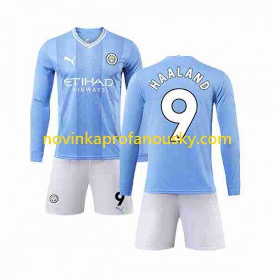 Manchester City Dres Haaland 9 Domácí Fotbalové Dresy pro Děti 2023-2024 Dlouhý rukáv