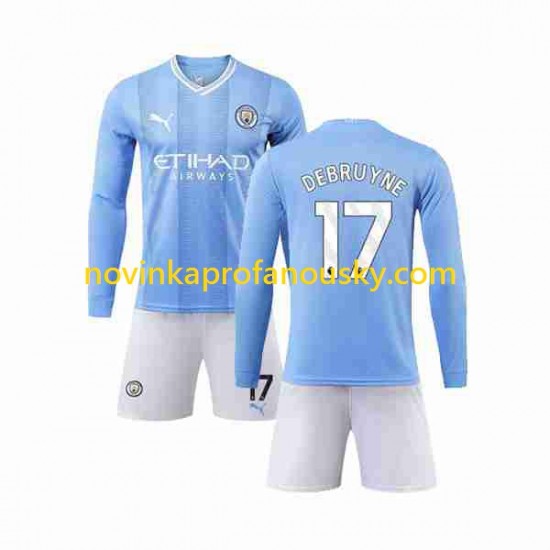 Manchester City Dres Kevin De Bruyne 17 Domácí Fotbalové Dresy pro Děti 2023-2024 Dlouhý rukáv