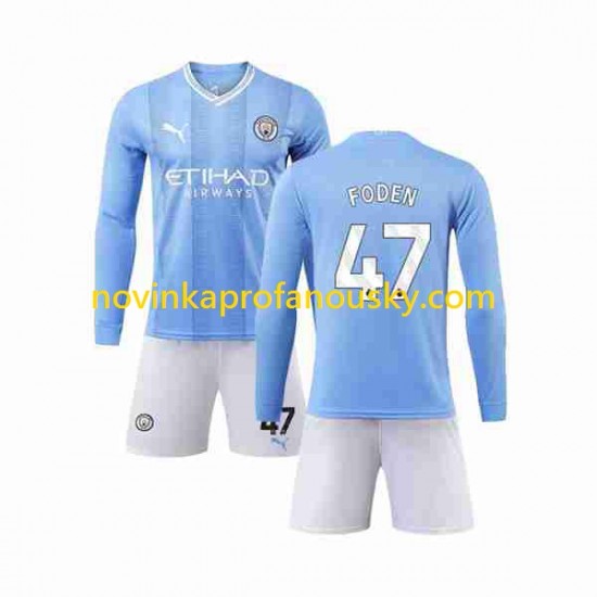 Manchester City Dres Phil Foden 47 Domácí Fotbalové Dresy pro Děti 2023-2024 Dlouhý rukáv