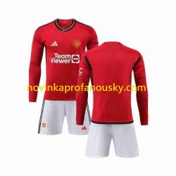 Manchester United Dres Domácí Fotbalové Dresy pro Děti 2023-2024 Dlouhý rukáv