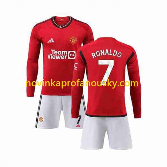 Manchester United Dres Ronaldo 7 Domácí Fotbalové Dresy pro Děti 2023-2024 Dlouhý rukáv