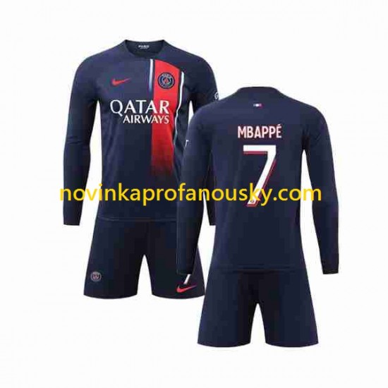 Paris Saint-Germain Dres Mbappé Kylian 7 Domácí Fotbalové Dresy pro Děti 2023-2024 Dlouhý rukáv
