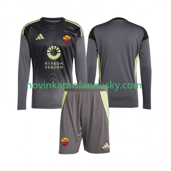 AS Řím Dres Brankářské Domácí Fotbalové Dresy pro Děti 2025-2026 Dlouhý rukáv