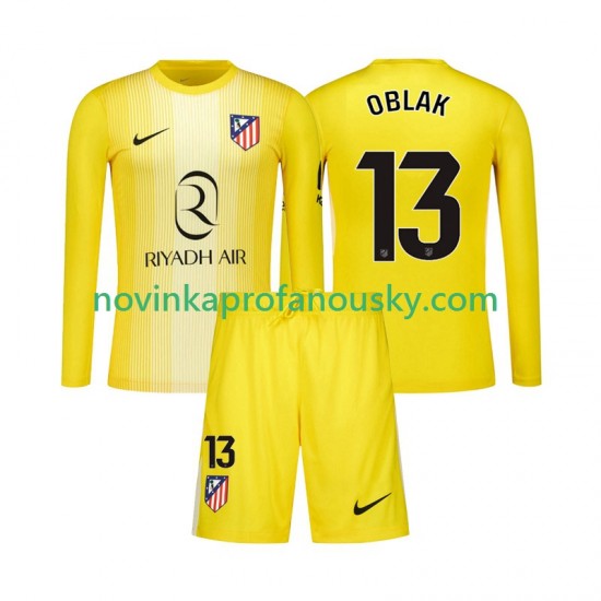 Atlético Madrid Dres Jan Oblak 13 Brankářské Domácí Fotbalové Dresy pro Děti 2025-2026 Dlouhý rukáv