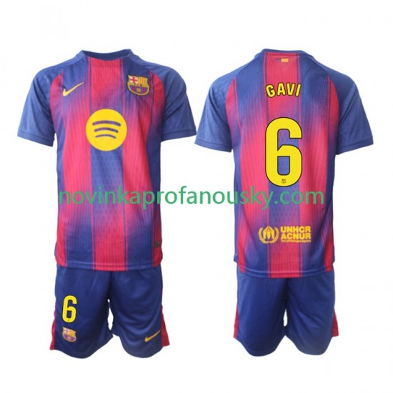 FC Barcelona Dres Gavi 6 Domácí Fotbalové Dresy pro Děti 2025-2026 Krátký rukáv