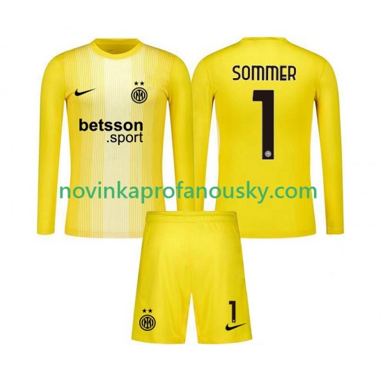 Inter Milán Dres Yann Sommer 1 Brankářské Venkovní Fotbalové Dresy pro Děti 2025-2026 Dlouhý rukáv