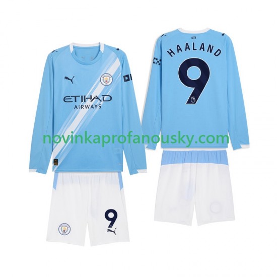 Manchester City Dres Erling Haaland 9 Domácí Fotbalové Dresy pro Děti 2025-2026 Dlouhý rukáv
