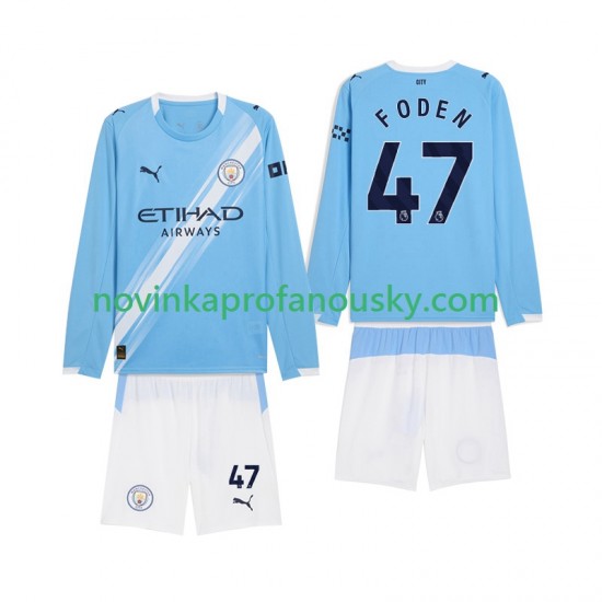 Manchester City Dres Phil Foden 47 Domácí Fotbalové Dresy pro Děti 2025-2026 Dlouhý rukáv