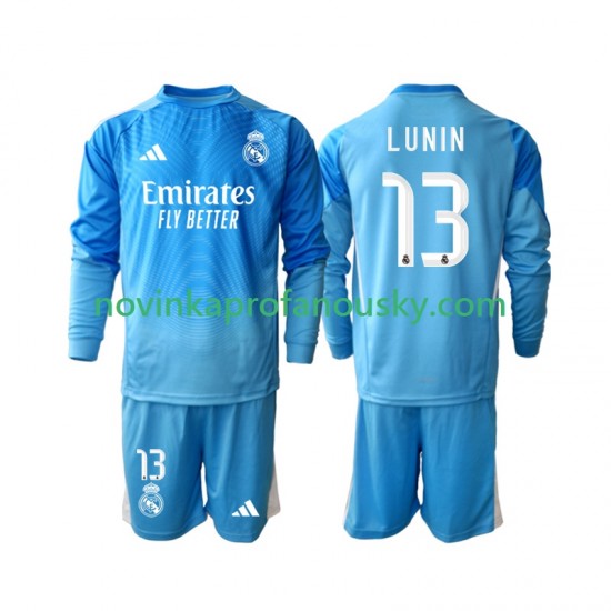 Real Madrid Dres Andriy Lunin 13 Brankářské Domácí Fotbalové Dresy pro Děti 2025-2026 Dlouhý rukáv