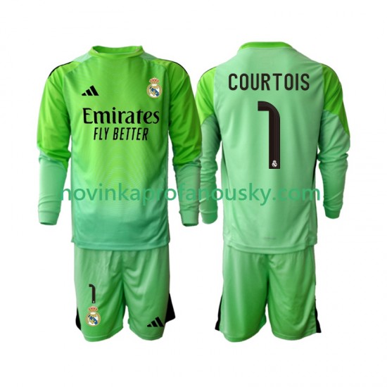 Real Madrid Dres Thibaut Courtois 1 Venkovní Fotbalové Dresy pro Děti 2025-2026 Dlouhý rukáv