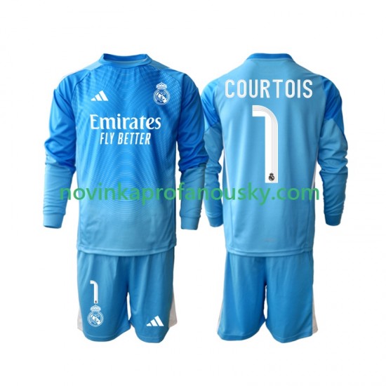 Real Madrid Dres Thibaut Courtois 1 Domácí Fotbalové Dresy pro Děti 2025-2026 Dlouhý rukáv
