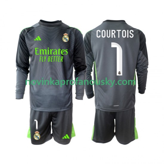Real Madrid Dres Thibaut Courtois 1 Alternativní Fotbalové Dresy pro Děti 2025-2026 Dlouhý rukáv