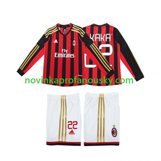 AC Milán Dres Kaka 22 2013 2014 Retro Domácí Fotbalové Dresy pro Děti Dlouhý rukáv