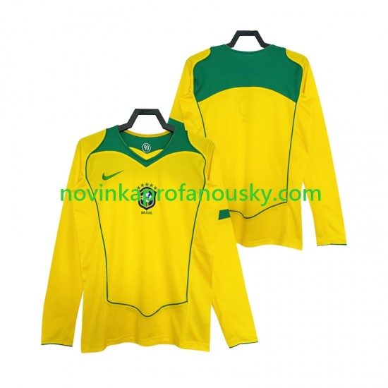Brazílie Dres Retro Domácí Fotbalové Dresy pro Muže 2004 Dlouhý rukáv