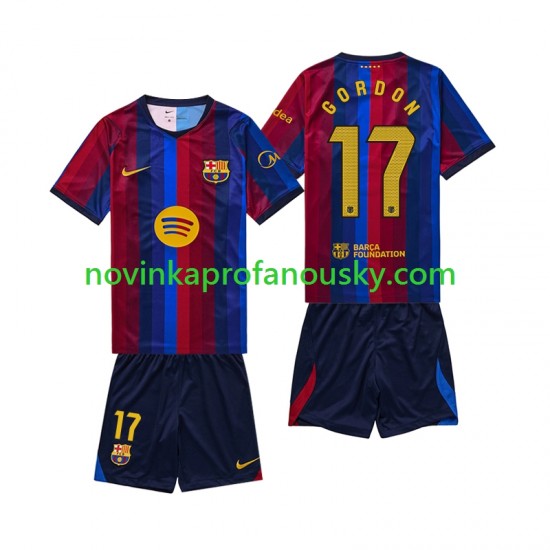 FC Barcelona Dres Anthony Gordon 17 Domácí Fotbalové Dresy pro Děti 2026-2027 Krátký rukáv