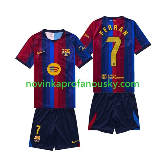 FC Barcelona Dres Ferran Torres 7 Domácí Fotbalové Dresy pro Děti 2026-2027 Krátký rukáv