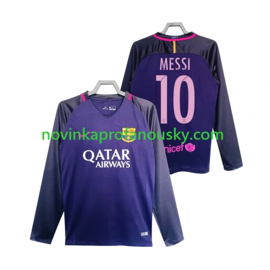 FC Barcelona Dres Lionel Messi 10 2016 2017 Retro Venkovní Fotbalové Dresy pro Muže Dlouhý rukáv