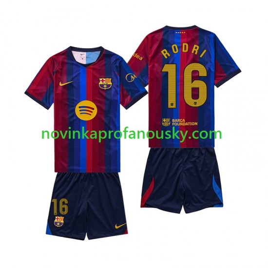 FC Barcelona Dres Rodri 16 Domácí Fotbalové Dresy pro Děti 2026-2027 Krátký rukáv