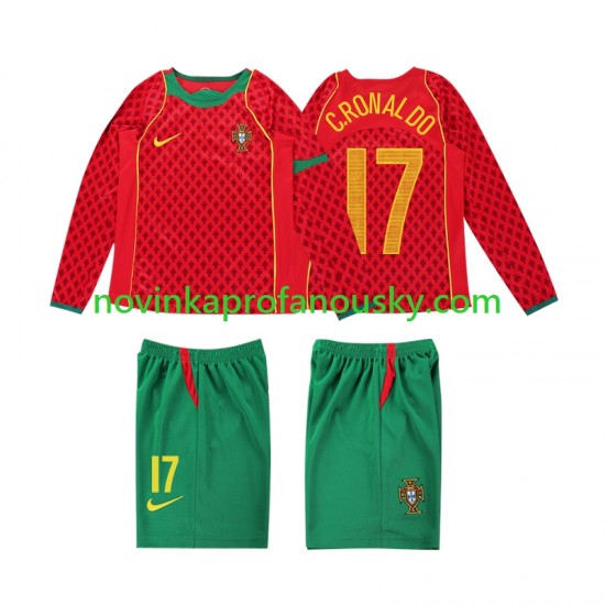 Portugalsko Dres Cristiano Ronaldo 17 Retro Domácí Fotbalové Dresy pro Děti 2004 Dlouhý rukáv