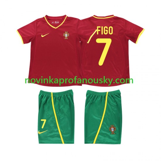Portugalsko Dres FIGO 7 Retro Domácí Fotbalové Dresy pro Děti 2002 Krátký rukáv