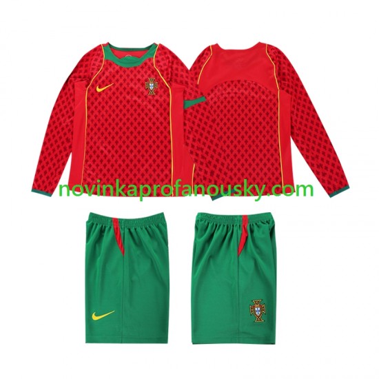 Portugalsko Dres Retro Domácí Fotbalové Dresy pro Děti 2004 Dlouhý rukáv