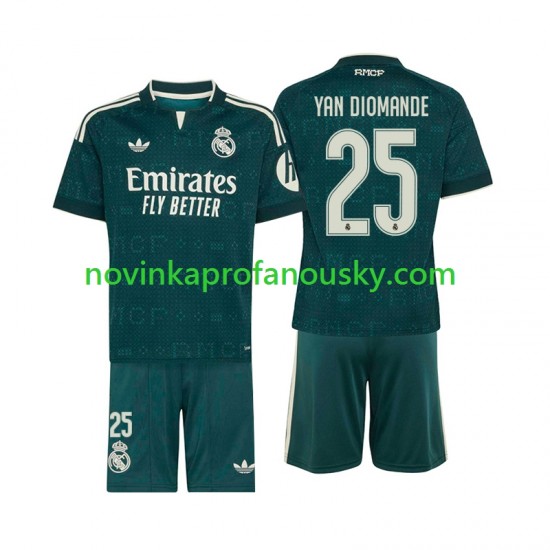 Real Madrid Dres Yan Diomande 25 Venkovní Fotbalové Dresy pro Děti 2026-2027 Krátký rukáv
