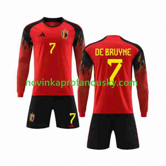 Belgie Dres De Bruyne 7 Domácí Fotbalové Dresy pro Děti MS ve fotbale 2022 Dlouhý rukáv