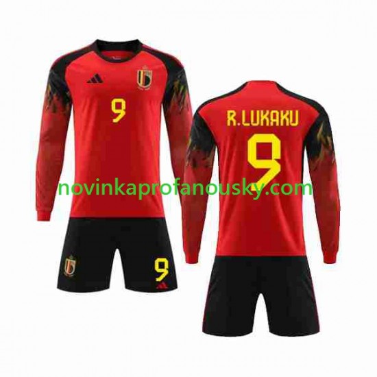 Belgie Dres R.LUKAKU 9 Domácí Fotbalové Dresy pro Děti MS ve fotbale 2022 Dlouhý rukáv