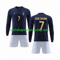 Francie Dres Griezmann 7 Domácí Fotbalové Dresy pro Děti MS ve fotbale 2022 Dlouhý rukáv