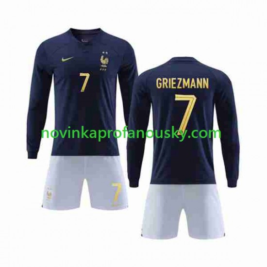 Francie Dres Griezmann 7 Domácí Fotbalové Dresy pro Děti MS ve fotbale 2022 Dlouhý rukáv
